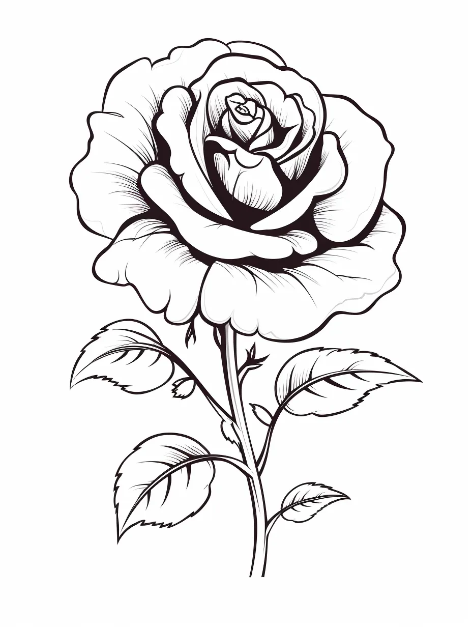 A rose line drawing showcasing roses in a monochromatic design, outlined against a white background. This flat, vector-based artwork was created using Adobe Illustrator.