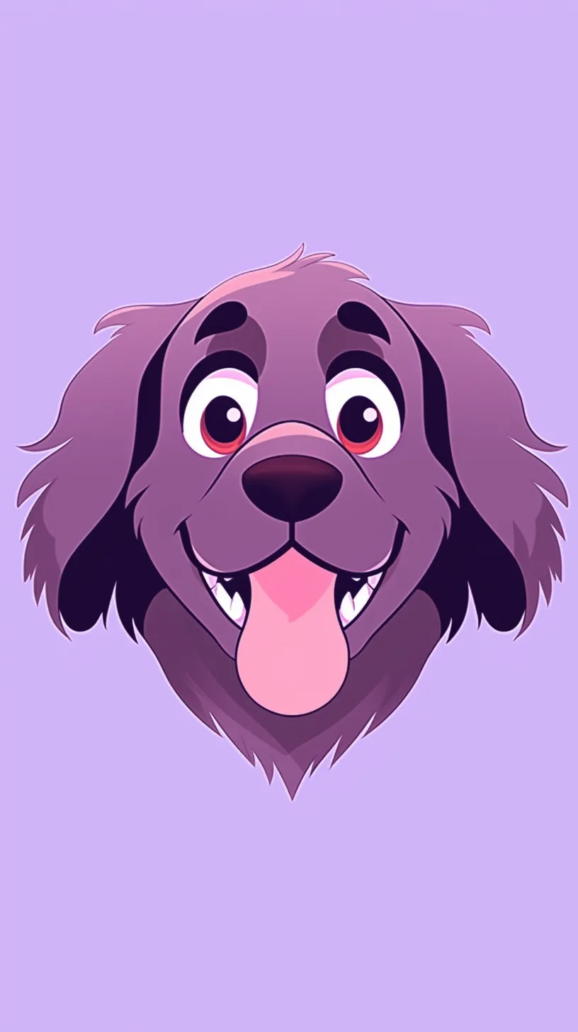 A close-up of a cute cartoon dog head in a Disney style, featuring a minimalist design and exceptional noise reduction, presented in 16K resolution against a soft purple gradient background, showcasing the highest quality.