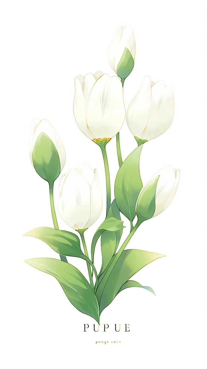 A botanical illustration showcasing a variety of tulip, set against a white background, in the style of Pierre-Joseph Redouté.