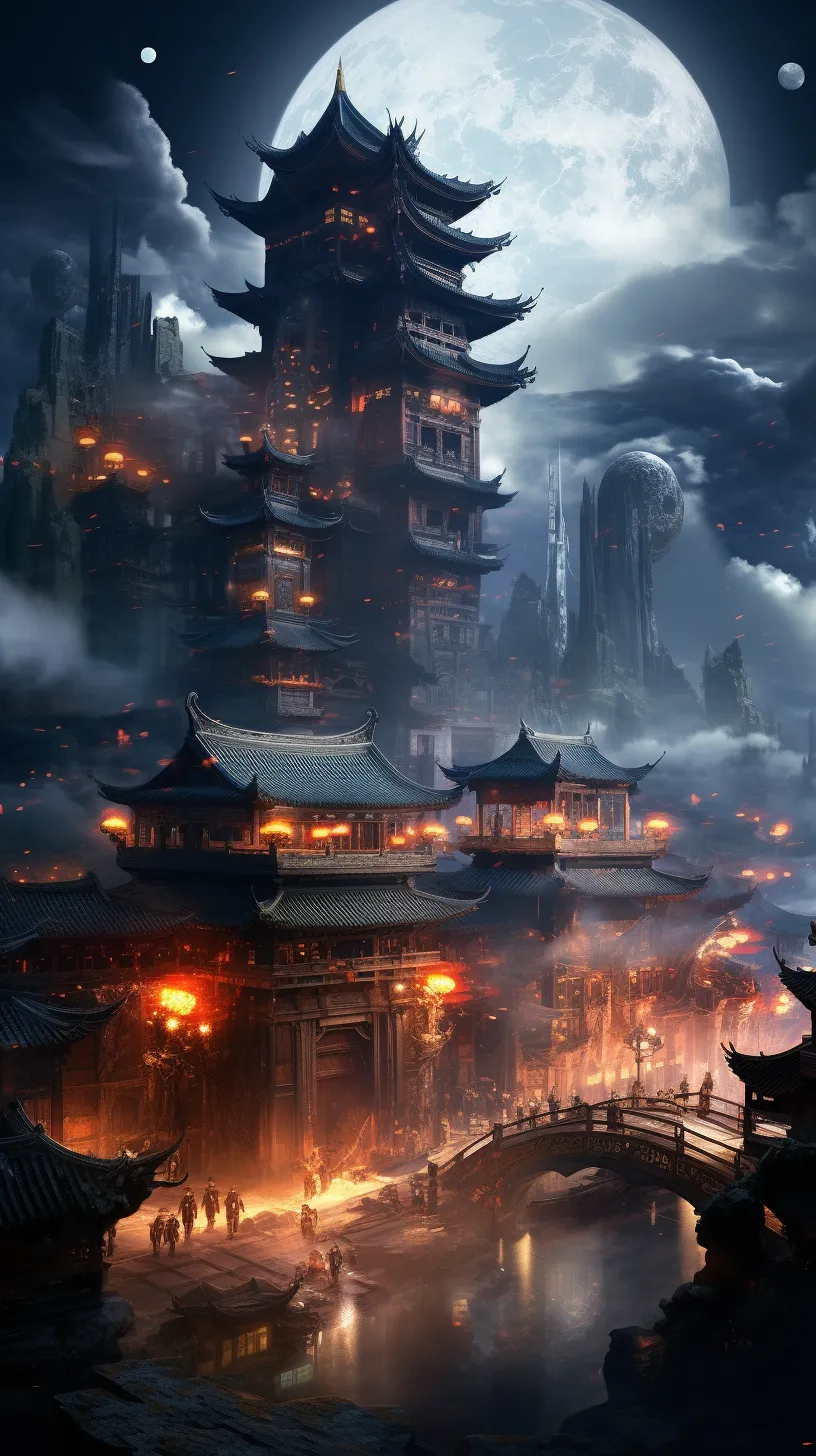 Chinese ancient architecture, surrealism, conceptual art, new urban futurism, cinematic lighting, striking visual impact, strong contrast between light and shadow, high detail, and exceptional quality.