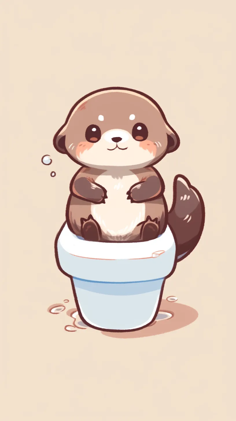 Sticker design showcasing an adorable Pixar-style baby otter wearing a beanie, created in vector format.