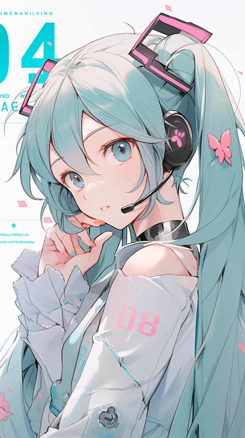 Hatsune Miku, adorned with headphones, graces the cover of a magazine.