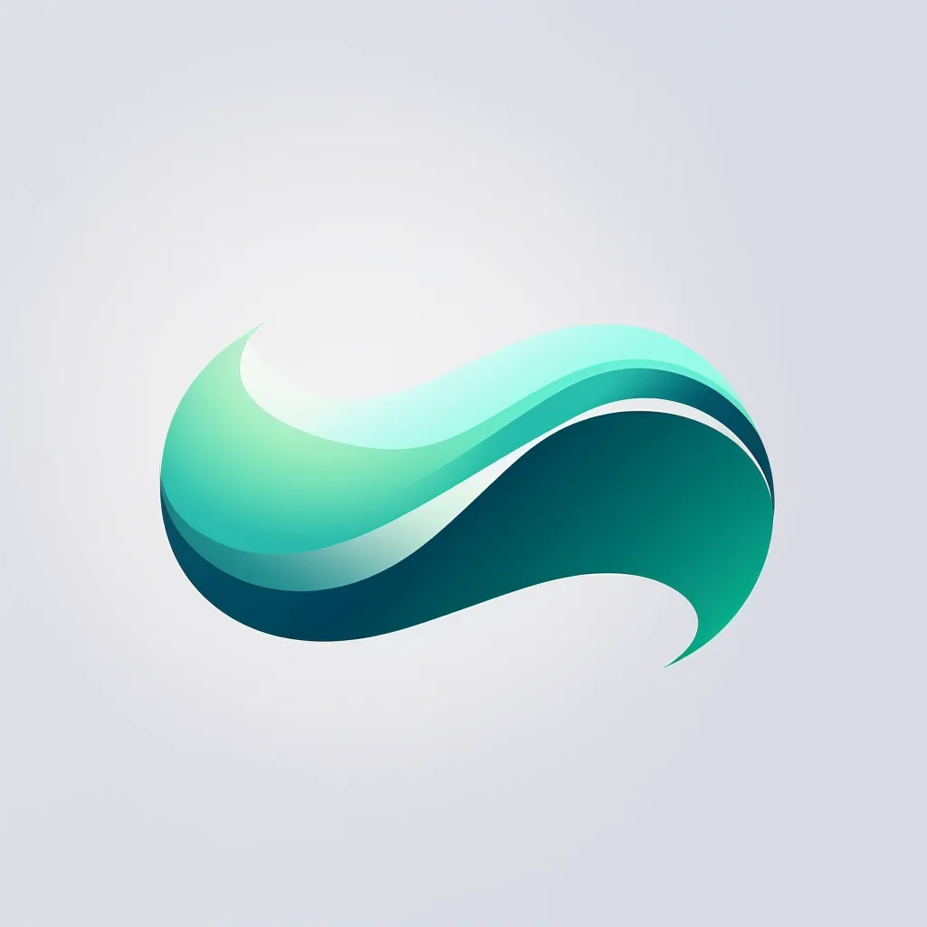 A logo design featuring a curved, wave-shaped geometric vector graphic in a teal gradient, characterized by its simplicity and minimalism.