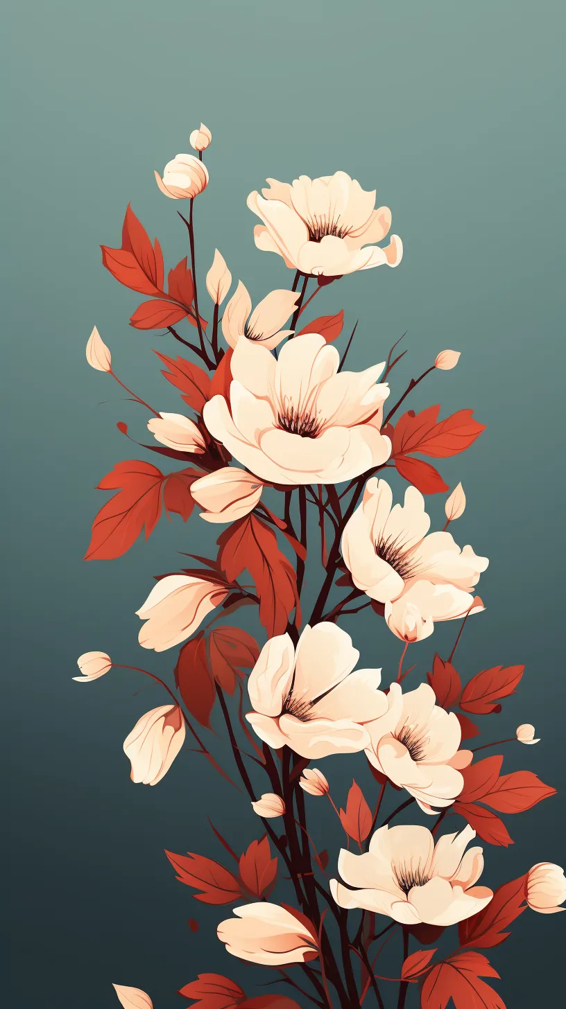 Mobile screen wallpaper showcasing floral illustrations with a simple and minimalist design at the top, in 4K resolution.