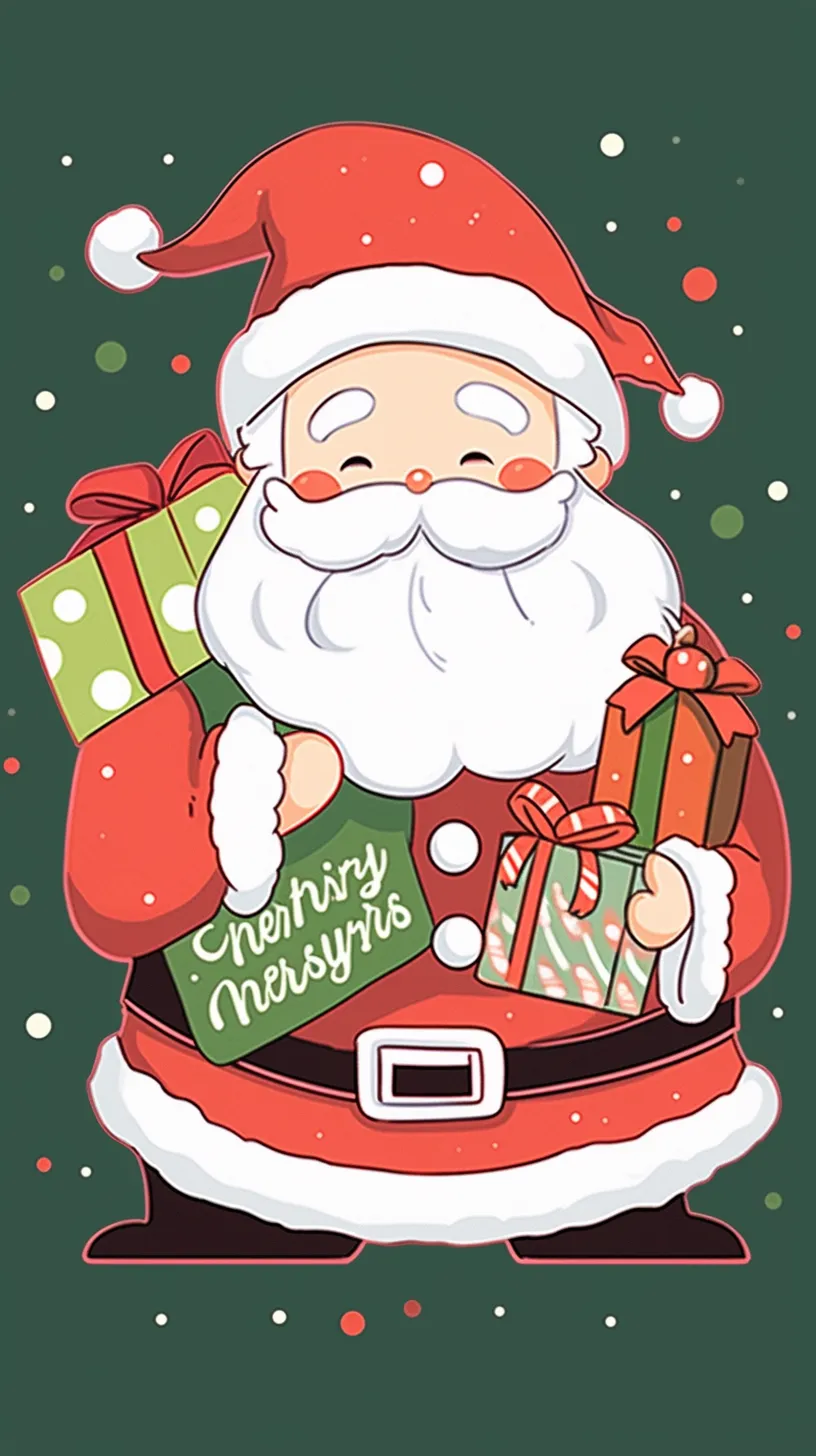 Poster design showcasing a cheerful cartoon Santa Claus holding Christmas gifts, set against a vibrant red and green background, with a blank space at the top for customization.