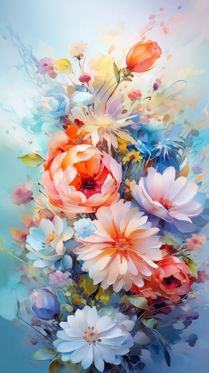 A phone wallpaper showcasing vibrant flowers in an artistic style, with a blank space at the top of the screen.