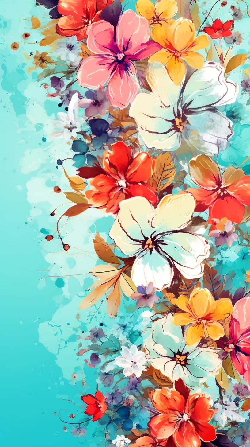 A mobile wallpaper showcasing vibrant flowers in an artistic style, featuring a blank space at the top of the screen for the main subject.