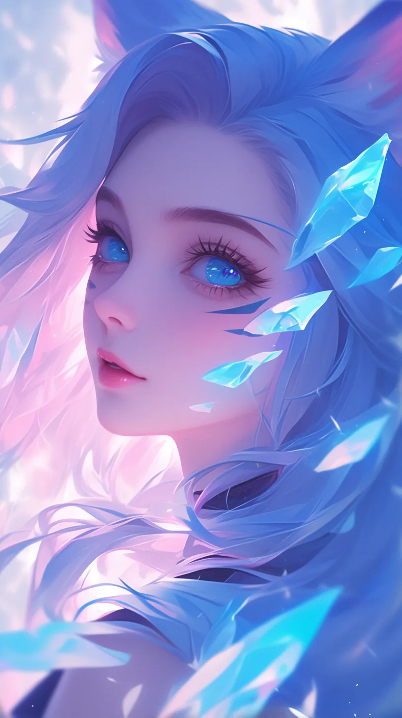 An adorable girl in a pixel art style, showcasing frosted glass effects and backlighting, adorned with pastel colors. This ultra-detailed medium close-up features cat ears, soft fluffy feathers, rosy lips, and vibrant blue eyes. Her flowing light blue hair enhances her lively pose, complemented by a sweet smile and a joyful expression captured in an instant. This high-resolution masterpiece is of the utmost quality.