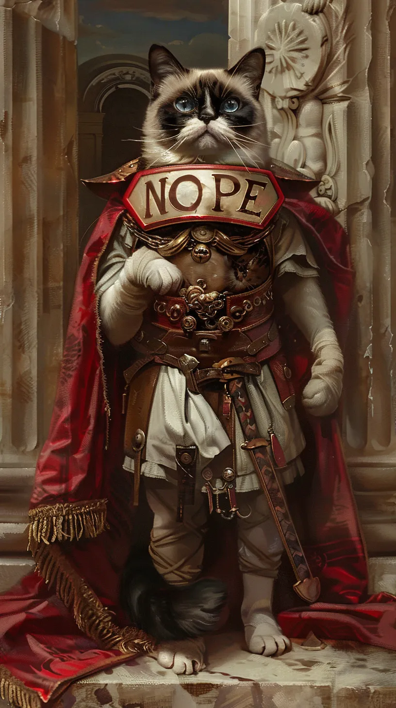 图片[1]-Midjourney prompt Featured – “NOPE” Grumpy Cat: An Icon of Ancient Roman Intern…-douding.ai