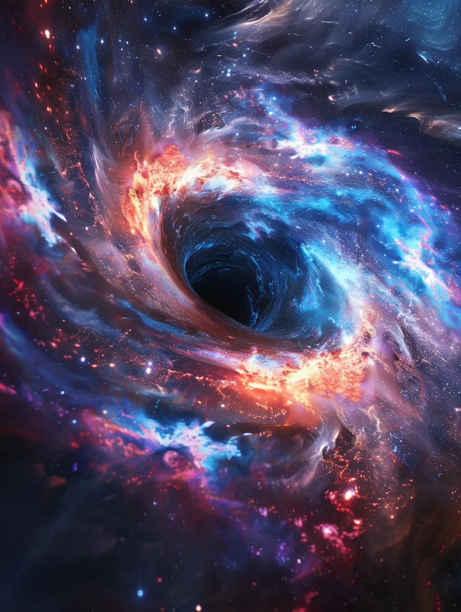 The timeless beauty of supernovae in space is immortalized through the dual-exposure quantum entanglement of a massive, intricately detailed black hole.