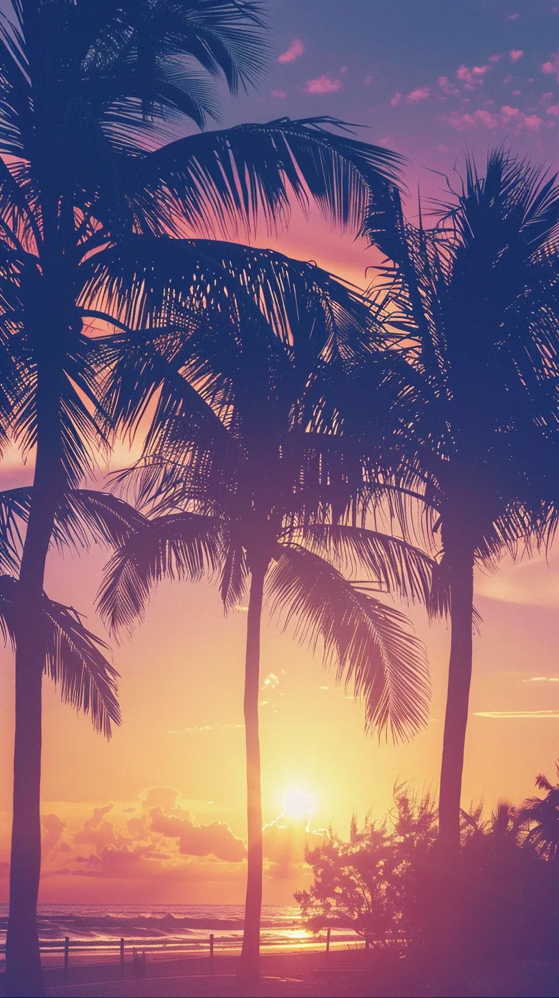 Vibrant illustration of a Florida sunrise featuring palm trees.