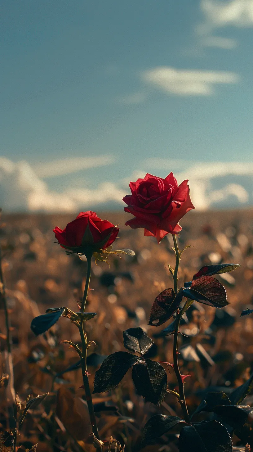 Vast fields adorned with stunning flowers and roses create an expansive foreground devoid of a central theme. The romantic landscapes offer a beautiful, elegant, and charming atmosphere, filled with delightful illusions. Cinematic and epic compositions showcase intricate details infused with a hint of madness, all captured in high definition with sharp focus, low aperture, and lighting reminiscent of Ridley Scott's style.