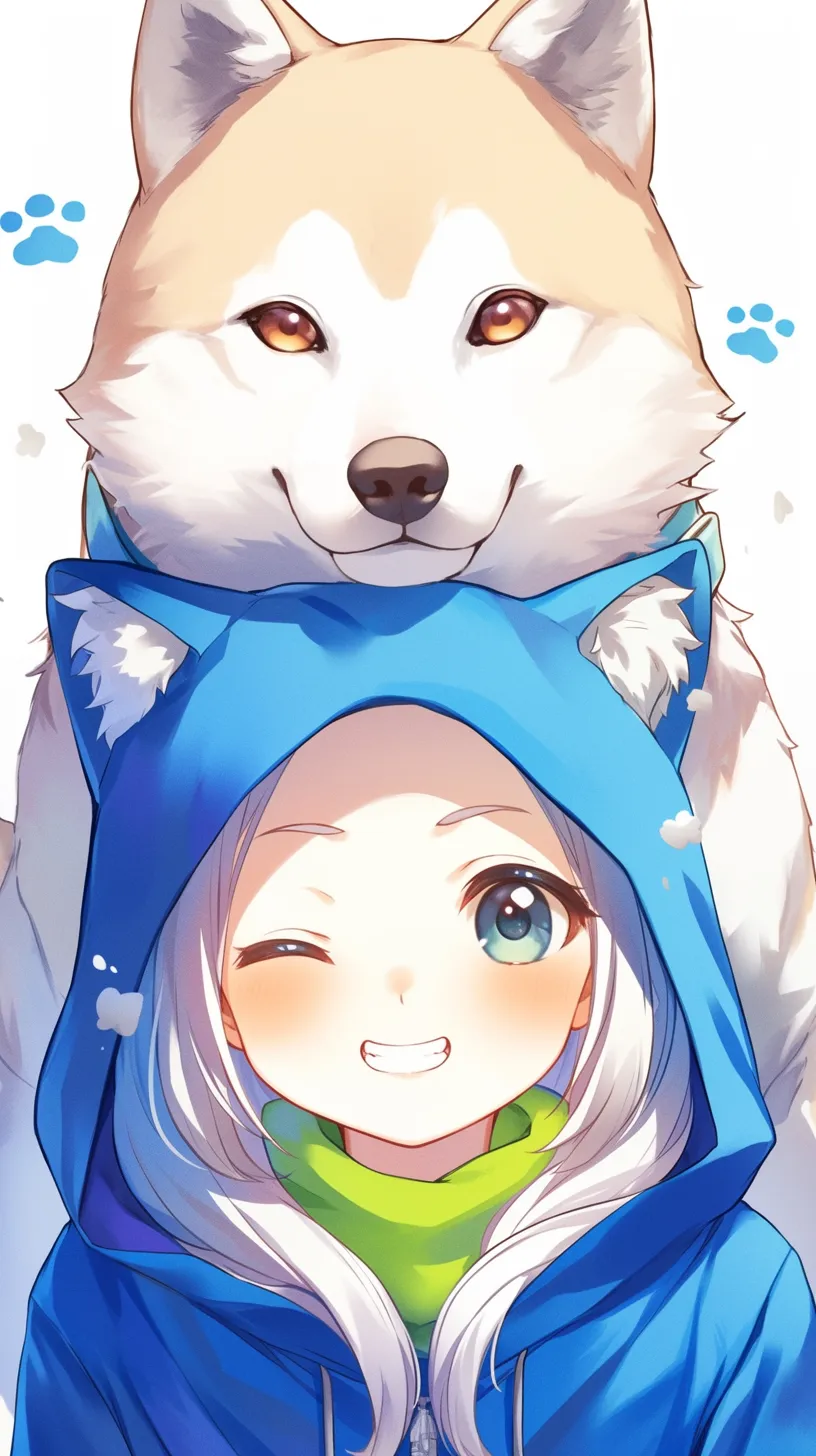 A charming white Shiba Inu and a brown Shiba Inu dressed in an anorak. Anime-style comic.