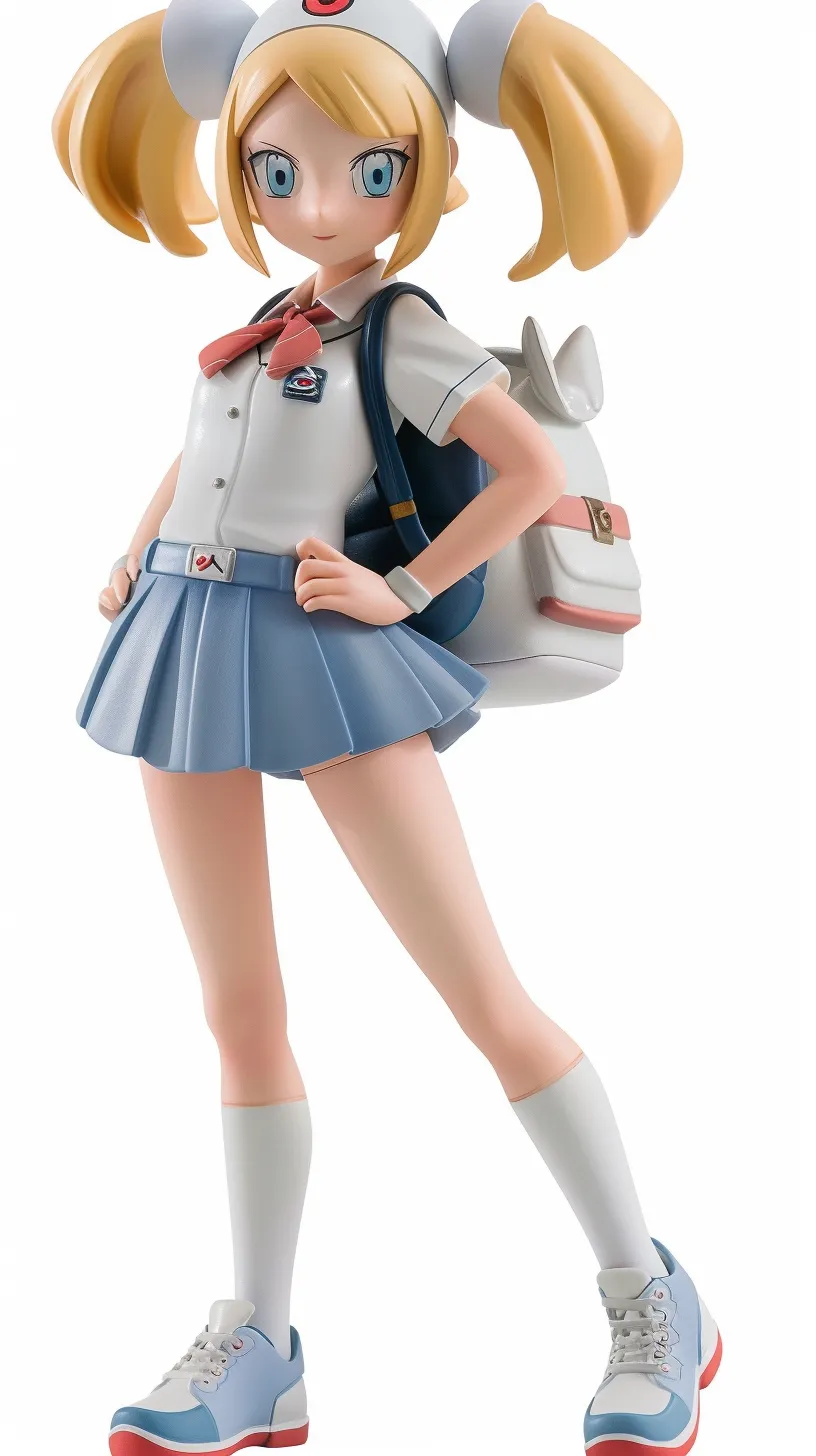 Imagine a collectible toy of a schoolgirl, designed with inspiration from Ken Sugimori's artistic style.