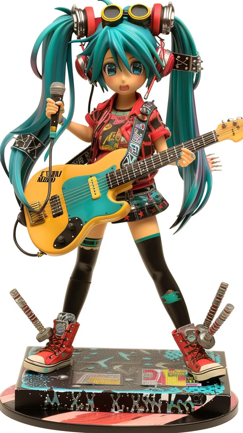 Anime figurines, Hatsune Miku, Punk Rock Miku PVC figure by Victor Moscoso, Ron English, and Tony DiTerlizzi.