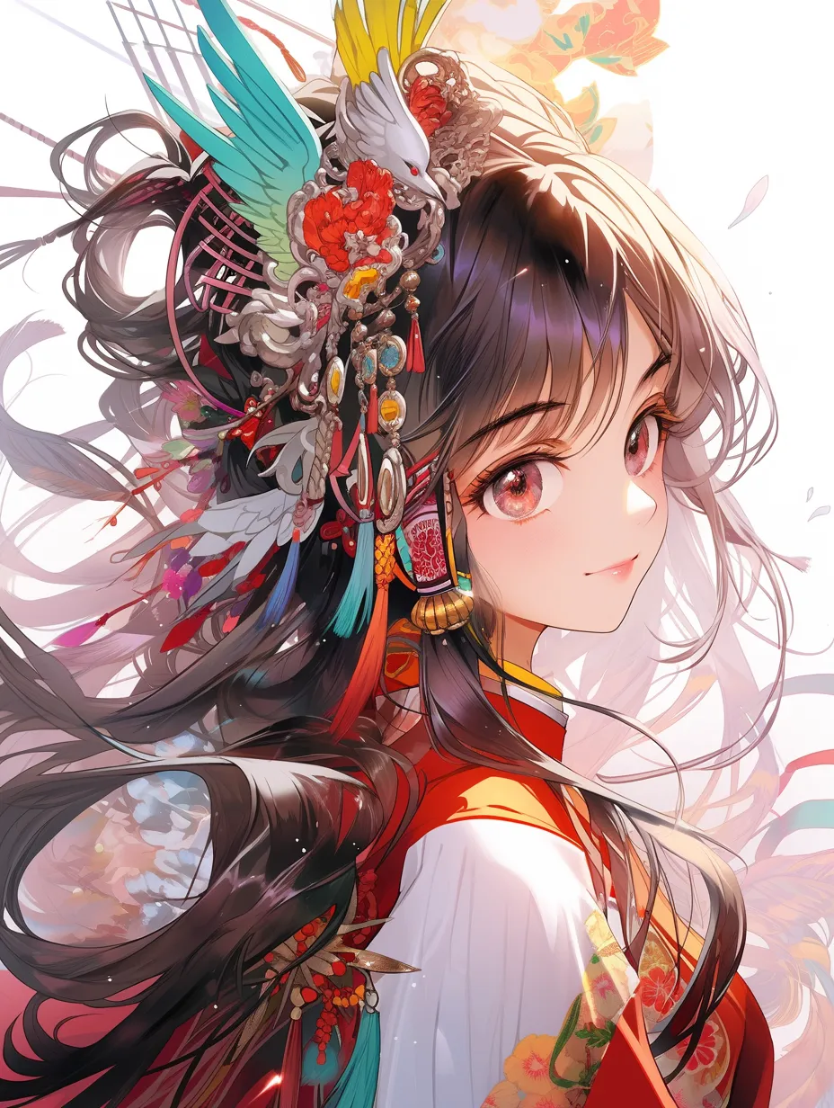 A vibrant illustration of a beautiful anime girl with long, radiant hair. This character embodies the essence of colorful comics and Chinese animation, featuring a shiny and glossy finish. Elegant and captivating, this cartoon showcases the best quality and highest resolution.