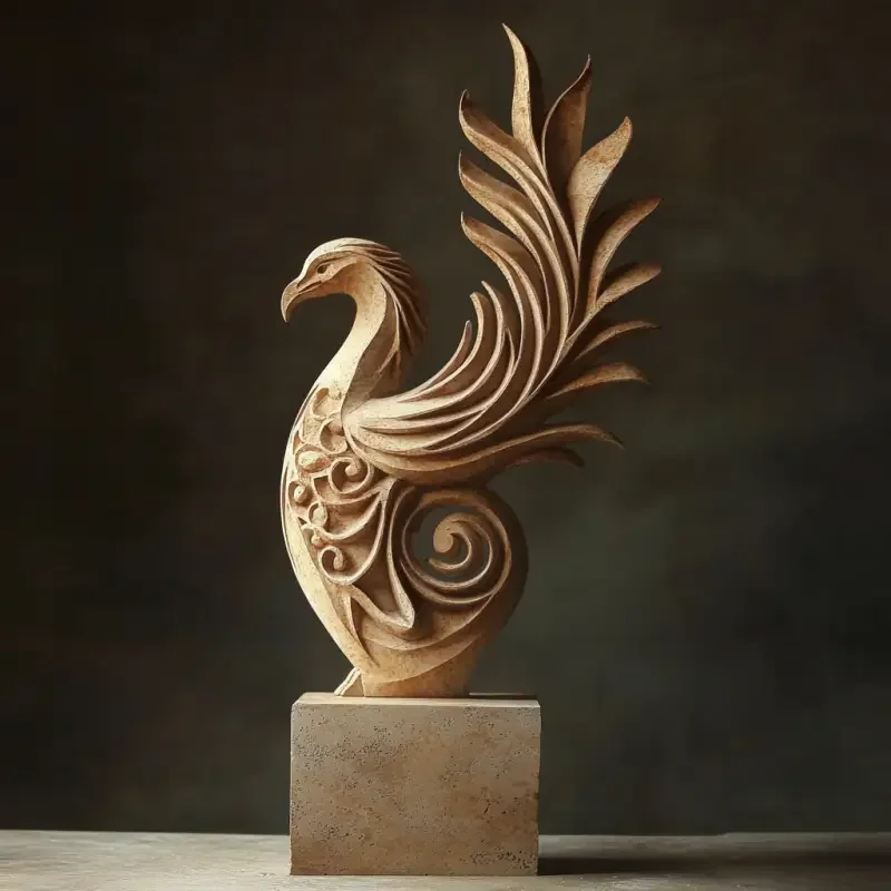 Can we create a sculpture using the pattern of a phoenix? We can use its tail to create a small sculpture or a large one --v 6.1 --ar 1:1