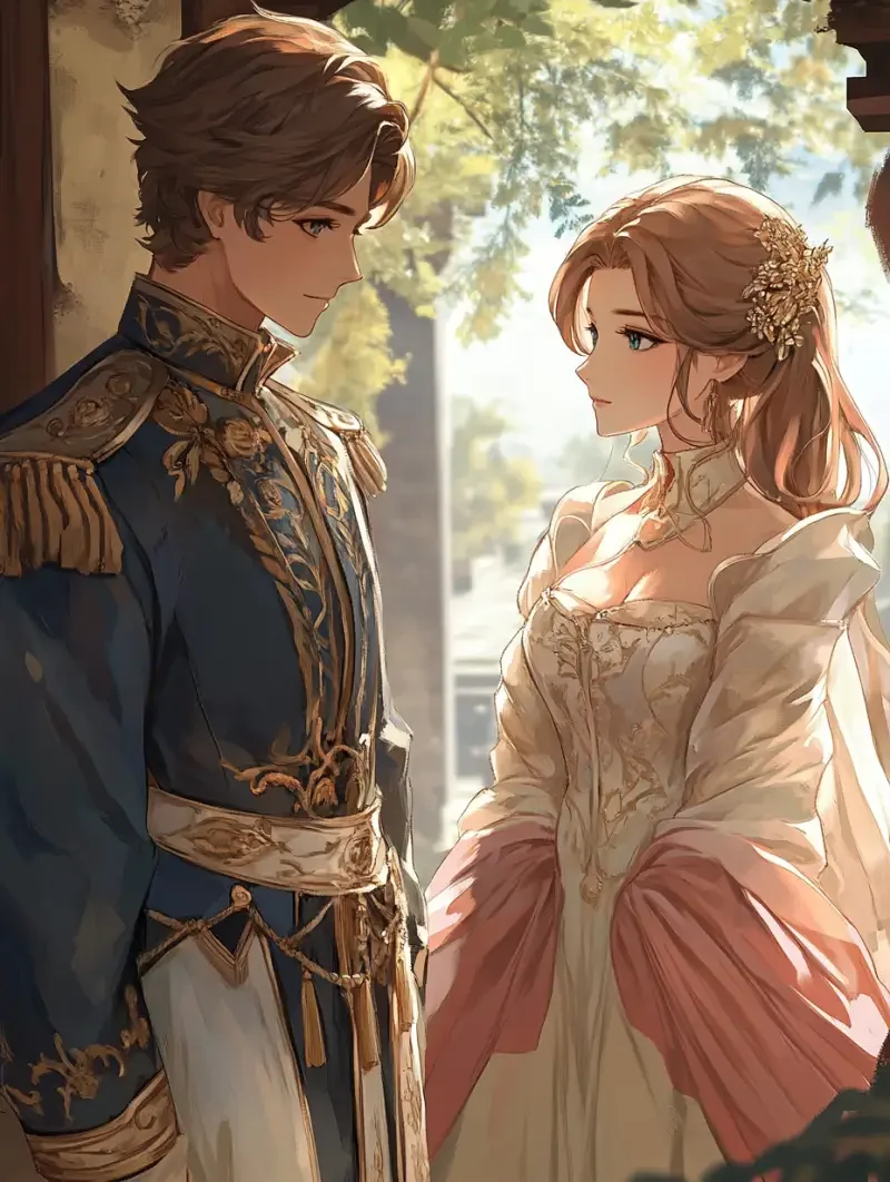 In the ancient palace, the handsome prince gazes at the beautiful princess from afar. Semi-realistic anime style, --cref--v 6.1 --ar 3:4 --cw 80