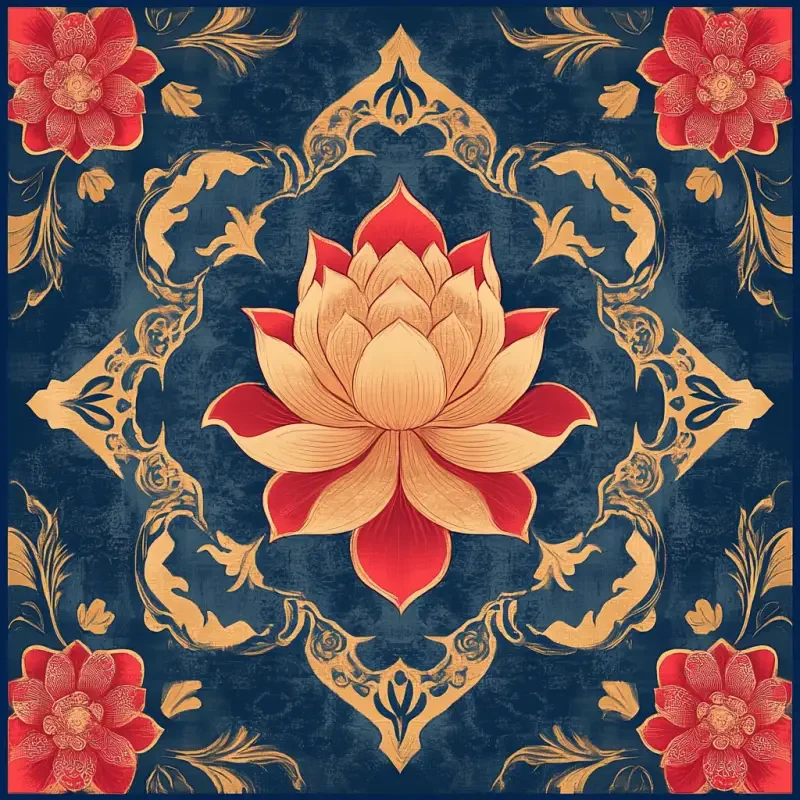 Chinese traditional patterns, lotus pattern, symmetry --v 6.1 --ar 1:1