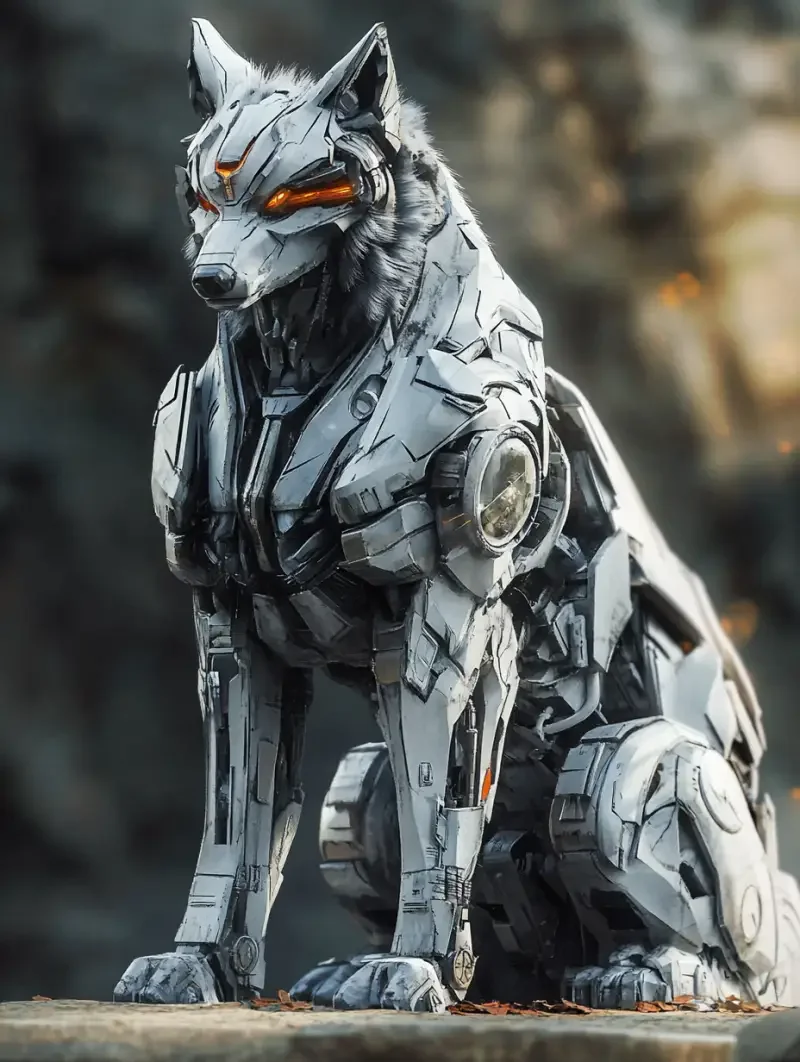 A wolf, Transformer style --cref--v 6.1 --ar 3:4 --style raw --cw 29 --s 168