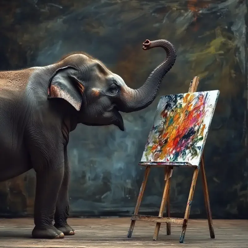 The elephant paints with its trunk, high-definition photography --v 6.1 --ar 1:1