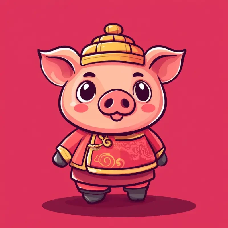 Pig sticker, themed on Chinese New Year, cute character design, individual, game art style, cartoon style, representing the Chinese zodiac, cute cartoon design, Chinese zodiac, game art style, solid color background, game UI icon. --v 6.1 --ar 1:1