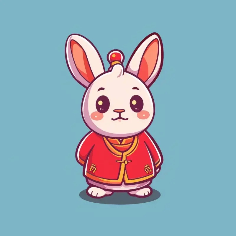 Rabbit sticker, themed for Chinese New Year, cute character design, single, game art style, cartoon style, representing the Chinese zodiac, cute cartoon design, Chinese zodiac, game art style, solid color background, game UI icon --v 6.0 --ar 1:1