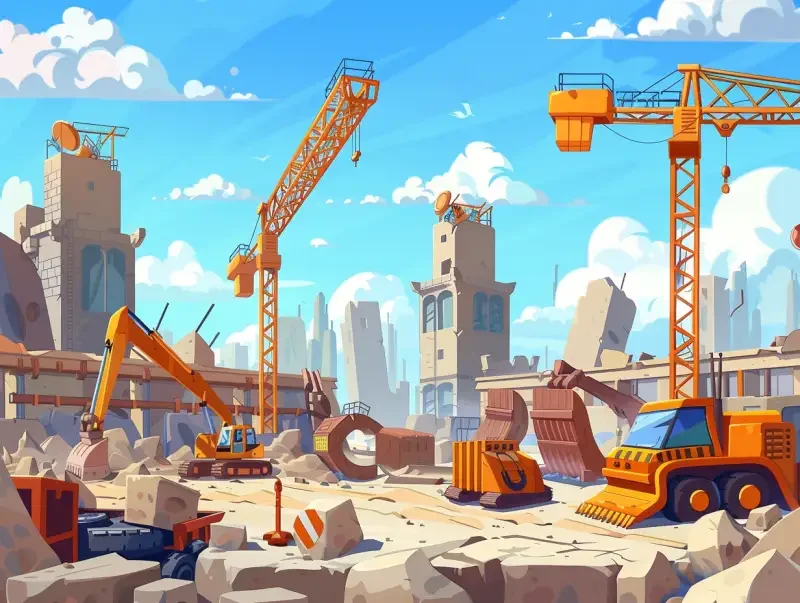 Cartoon outdoor construction site. High definition and clarity --ar 4:3 --v 6.0