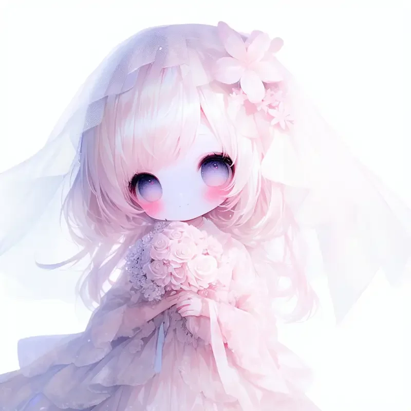 In front of a pure white background, a fair skinned little girl was wearing a beautiful wedding dress, with a thin veil on her head and holding a bouquet of pure white roses in her hand. Her sweet smile and clear eyes exude a pure and lovely aura, as if telling a beautiful fairy tale. This scene is filled with pure, romantic, and warm emotions, reminding people of those precious and beautiful moments. --sref--ar 1:1 --niji 6