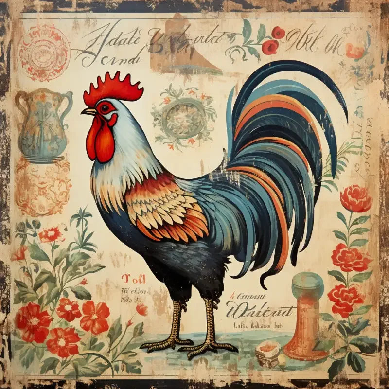 Decorative painting, retro, chicken zodiac theme --ar 1:1 --v 5.2