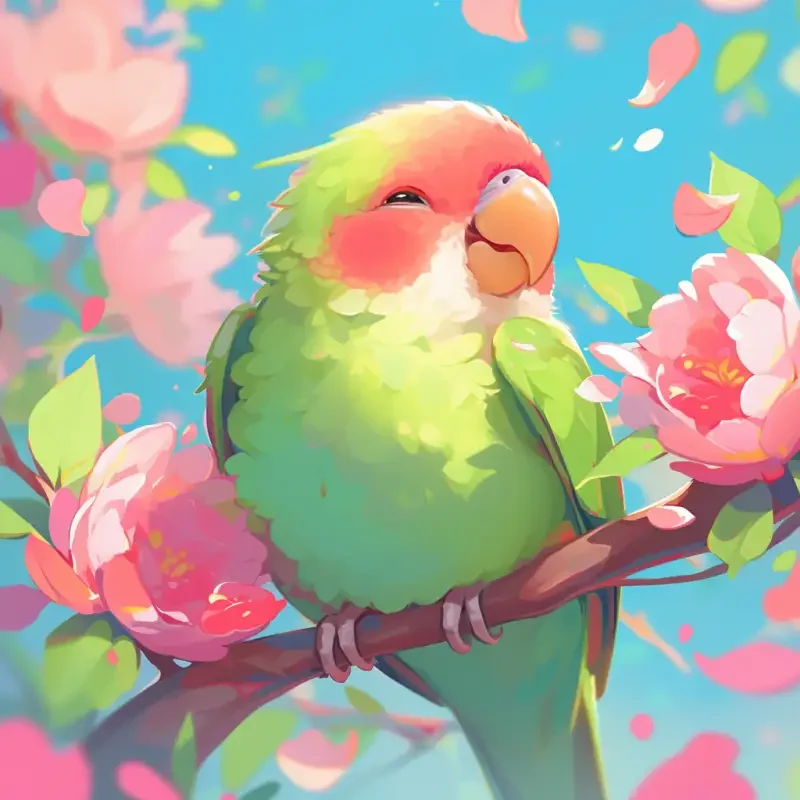 The green peony parrot, cartoon, avatar, emojis, lovely --ar 1:1 --niji 6