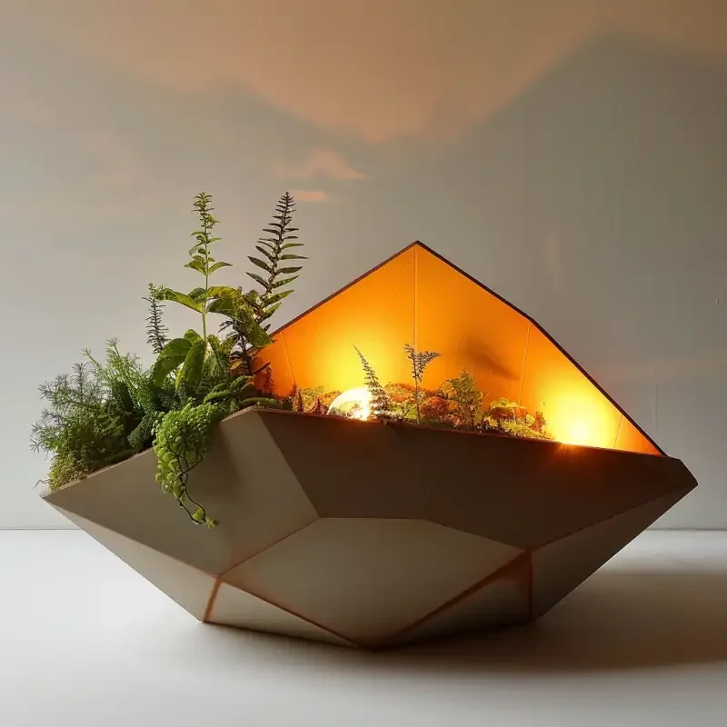 Design of a biomimetic indoor decorative desk lamp with a sense of space and plants --s 134 --c 15 --ar 1:1 --v 6.0