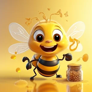 Bee, honey cartoon, 3D, logo --ar 1:1 --style raw --v 5.2