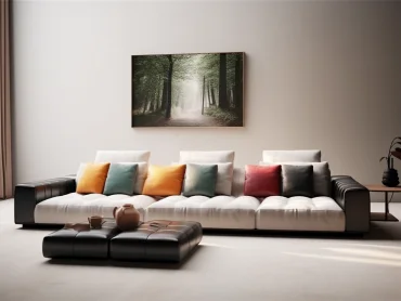 Take the picture as an example, make a clear demarcation line, smooth lines of the multi-positioned sofa, requiring a sense of thickness, minimal interior design::3 --ar 4:3 --style raw --v 5.2