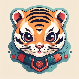 Cute Tiger, Temari, Japanese vintage poster, sticker, enamel pin, polka style, flat design, Byzantine style, Cartoon, Logo. --ar 1:1 --style raw --v 5.2