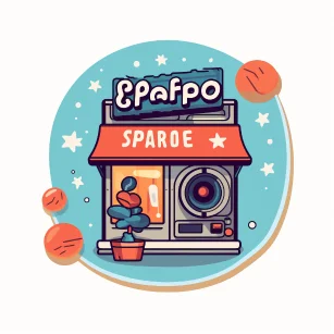 Camera shop for sale, sticker, polka style, flat design, graphic design retro style, cartoon, logo, Pablo Picasso style. --ar 1:1 --style raw --v 5.2