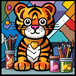 Tiger, clean background, Sarah Andersen, Romero Britto, icon set design. --ar 1:1 --style raw --v 5.2