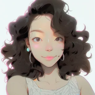 Cute curly-haired girl --ar 1:1 --style expressive --niji 5