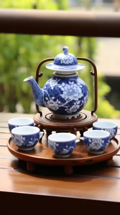 Jingdezhen ceramics blue and white porcelain vase tea set --ar 9:16 --style raw --v 5.2