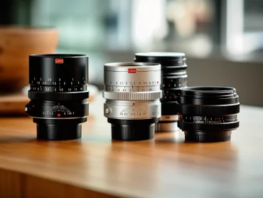 five leica camera lens on a table --ar 4:3 --style raw --v 5.2