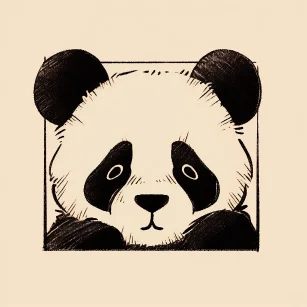 a panda bear drawing on a square brown background, in the style of anime aesthetic, flickr, minimalist black and white drawings, kawaii aesthetic, sopheap pich, strong facial expression, fujifilm x-t4 --ar 1:1 --niji 5