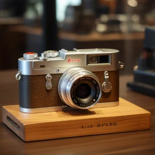 a leica camera on a table --ar 1:1 --style raw --v 5.2