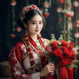 Beautiful Chinese bride --ar 1:1 --style raw --v 5.2