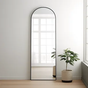 Lounge Black Arched Full-length Mirror --ar 1:1 --v 5.2 --style raw