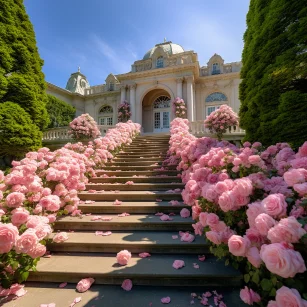 In the Palace Rose Manor, you will find a breathtaking scene. A vast sea of flowers stretches to the end of the sight, with countless roses dancing in the breeze. The manor has multiple magnificent gardens, each with its own unique theme and color. One of the gardens is pink, filled with various shades of pink roses, from light pink to vibrant pink, giving a gentle and sweet feeling. There is also a purple garden, where purple roses bloom like lavender, emitting a faint fragrance. In the center of this garden, there is a gorgeous fountain, with water flowing from the center of the fountain, forming a curved stream that flows along the garden. In another corner, a golden garden shines to welcome you. Here, golden roses are planted, shining as bright as the sun. The petals shimmer with a faint glow, as magnificent as gold. In this garden, you will feel a sense of luxury and abundance. The Palace Rose Manor is not just a world of flower seas, but also adorned with exquisite architecture and elegant sculptures. The white palace towers into the sky, with vines climbing up the walls. Colorful flowers hang down from the vines, like a magnificent painting. In the center of the manor, there is a huge fountain, with water spouting from the top, forming a spectacular water curtain that reflects colorful lights. Standing in the Palace Rose Manor, you feel like you are in a fairy tale world. It is not only a sea of roses, but also a place where art and beauty converge. Wherever you are, you can feel the rich fragrance of flowers and a wonderful atmosphere, bringing a sense of tranquility and joy.