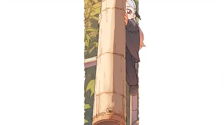 An old person holding a bamboo tube, natural wood color, cartoon, comic, 2D, Best quality, UHD, 16K, high resolution, Tales from Earthsea, Spirited Away, Moe anime style, Little Witch Academia. --ar 16:9 --style cute --niji 5