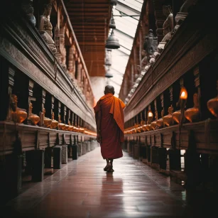 A woman is worshipping Buddha, holding burning incense in her hand --ar 9:16 --style raw --v 5.2