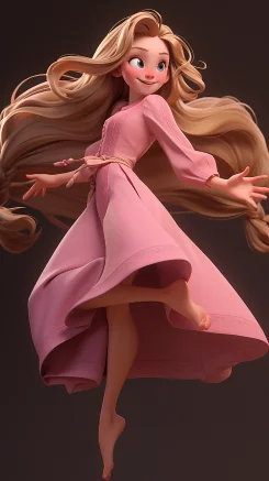 Cute girl, princess, long hair, hanfu, jumping up for dancing, happy, elegant portrait, cartoon, IP character, task, Pixar style, Disney style, ribbon, sunny day, full body, 3D art, C4D, Octane rendering, ray tracing, clay material, Pixar trends, animated lighting, depth of field, super fine q 2 s 750 --ar 9:16 --style expressive --niji 5