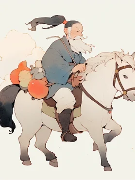 Zhang Guolao, male, kind old man, white beard, white high ponytail, holding a floating dust in his hand, riding a donkey, wearing light yellow clothes, Cartoon, cute, Ancient Chinese sword, Daoism, Moe anime style, Kawaii anime style, Little Witch Academia, Tales from Earthsea, Hanfu, Hanfu, Hanfu, Hanfu, Chinese costume, Chinese costume, Hanfu, UHD, Best quality, Chinese costume, Hanfu, UHD, Best quality --c 1 --ar 3:4 --style cute --niji 5 --s 750