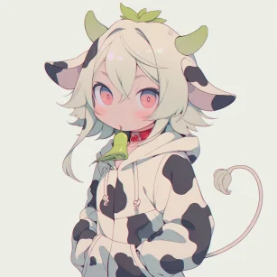 Cute little cow in anime version --s 223 --ar 1:1 --style expressive --niji 5